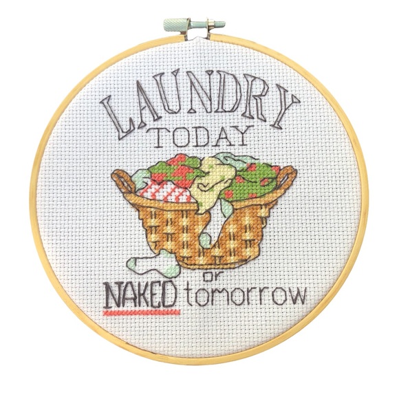 handmade Other - Laundry Today or Naked Tomorrow Cross Stitch Sign